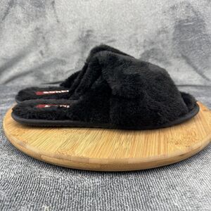 Sorel Slide Slippers Womens Size 9 Black Faux Fur Fuzzy Slip On Shoes Indoor